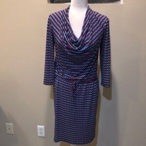 Calvin Klein Draped Neck Drawstring Waist Midi Pullover Dress 3/4 Sleeves-XS
